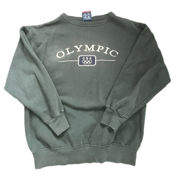 Vintage 90s MV Sport Pro-Weave Green Olympic Crewneck Sweatshirt - Picture 1 of 4